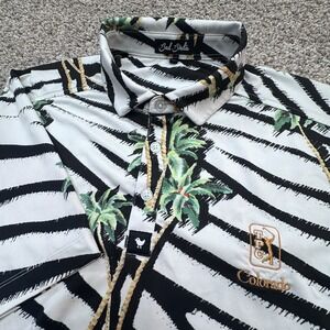 Bad Birdie Polo Golf Shirt Mens M‎ Green White Floral Performance Stretch TPC